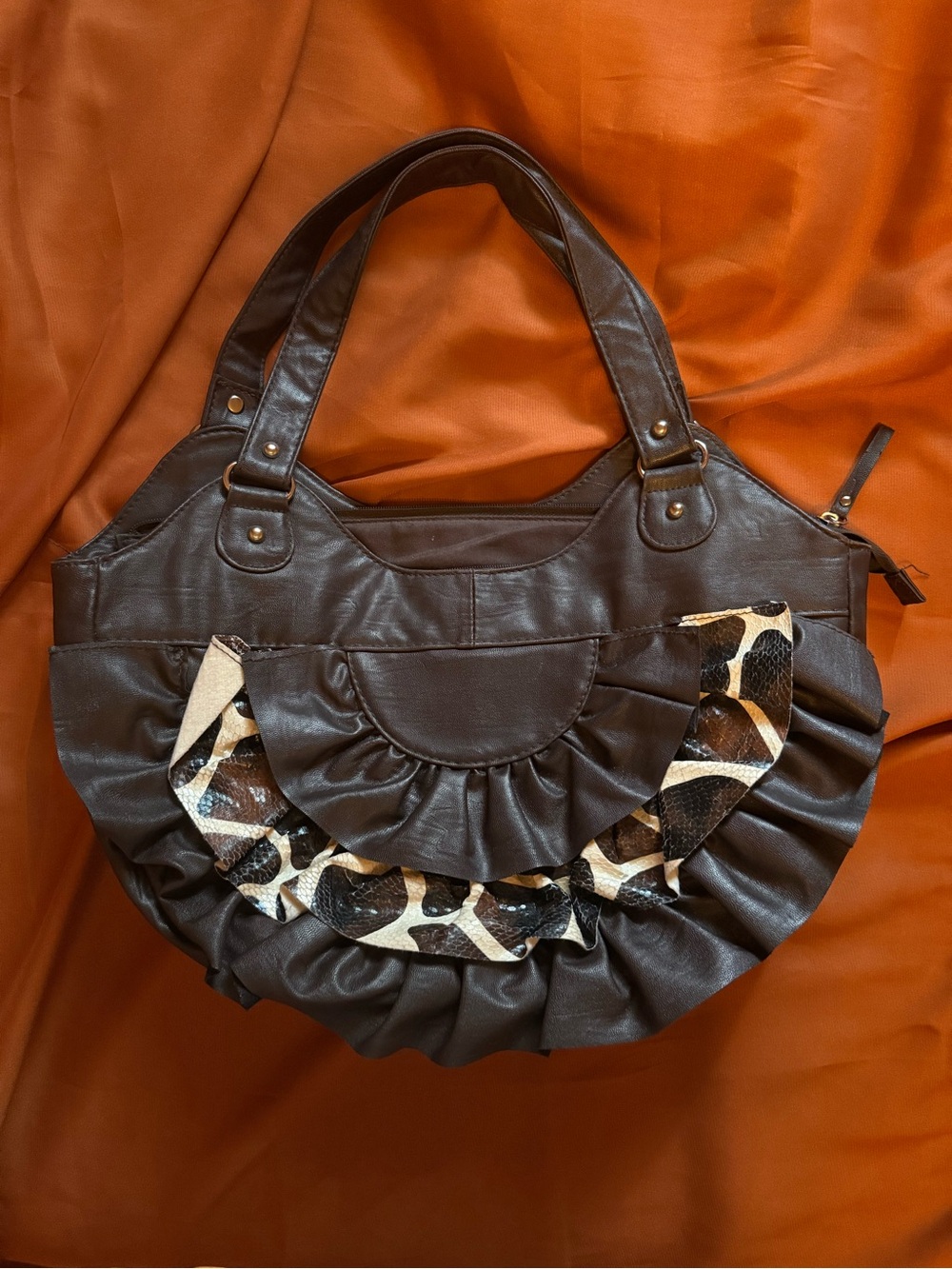 GAL imitation leather hobo bag with snake ruffle